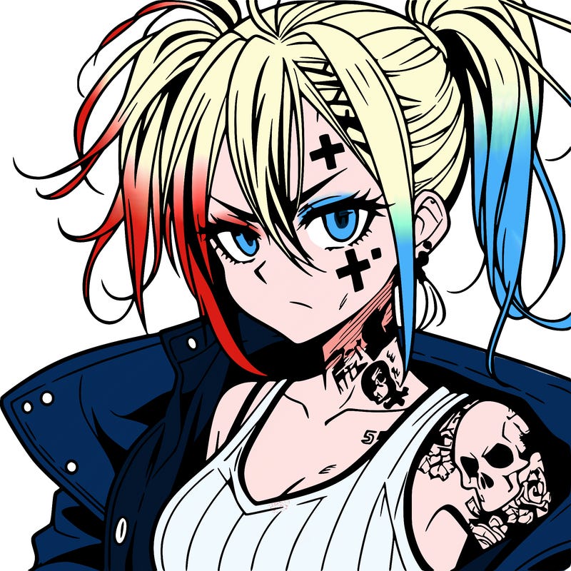 badass anime girl with scar and tattoos