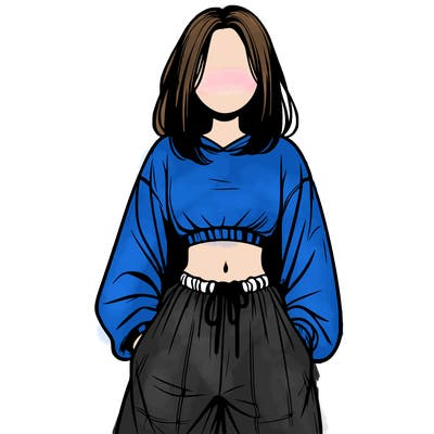 realistic girl faceless with baggy pants and a crop top