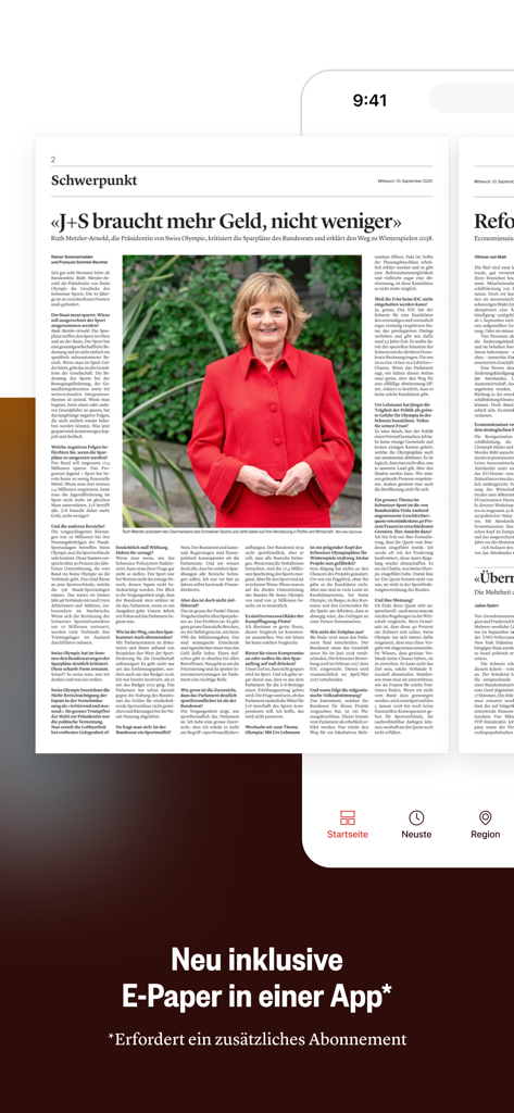 Zofinger Tagblatt - Mobile app interface of Zofinger Tagblatt displaying a digital newspaper article and navigation options