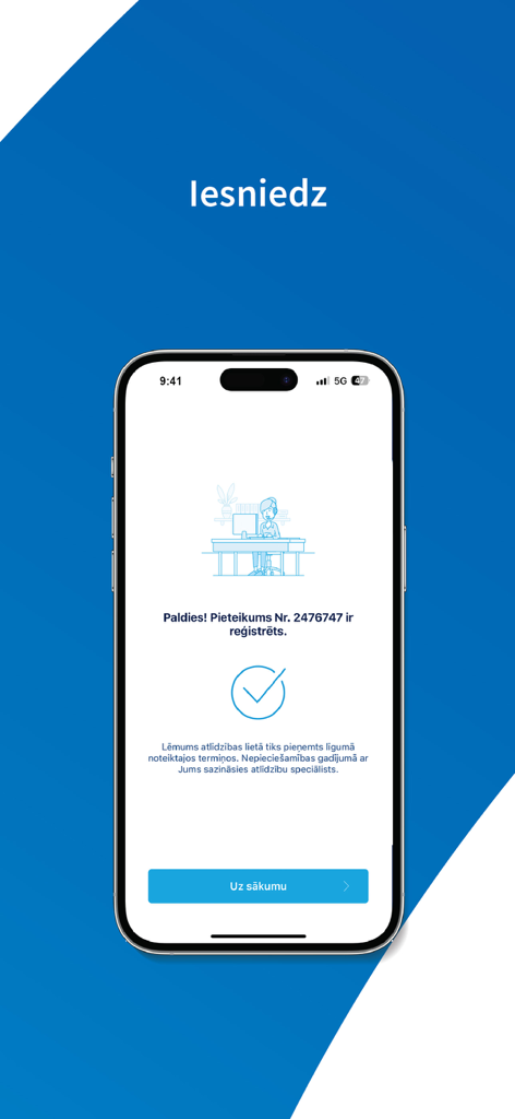 BALTA - Confirmation screen in the BALTA app showing a registered insurance claim with a large checkmark icon