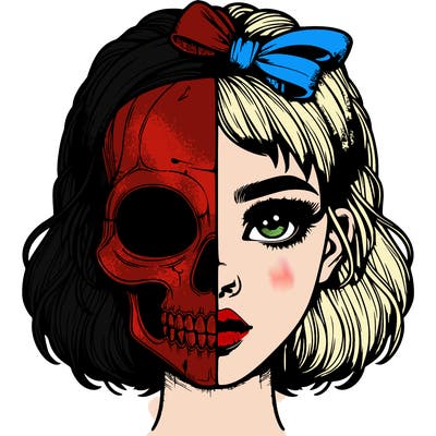 realistic girl with half skull mask