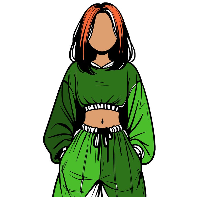 realistic girl faceless with baggy pants and a crop top