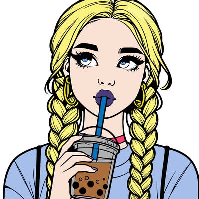 realistic girl with braided hair drinking boba