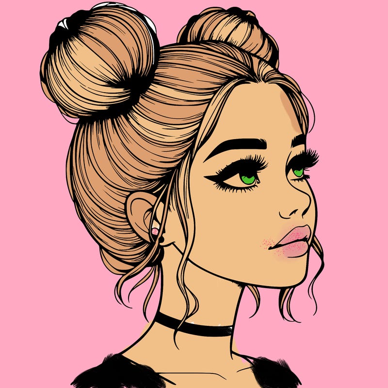realistic girl with buns on the top of her head