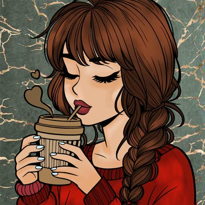 realistic girl drinking coffee