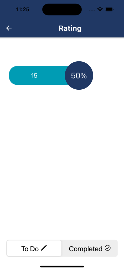 SQA App - SQA app rating interface showing fifty percent progress and a to-do list for surgical competency assessment