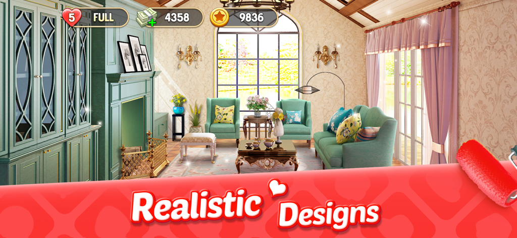 Un design réaliste de salon de luxe dans l'application My Home Design Dreams