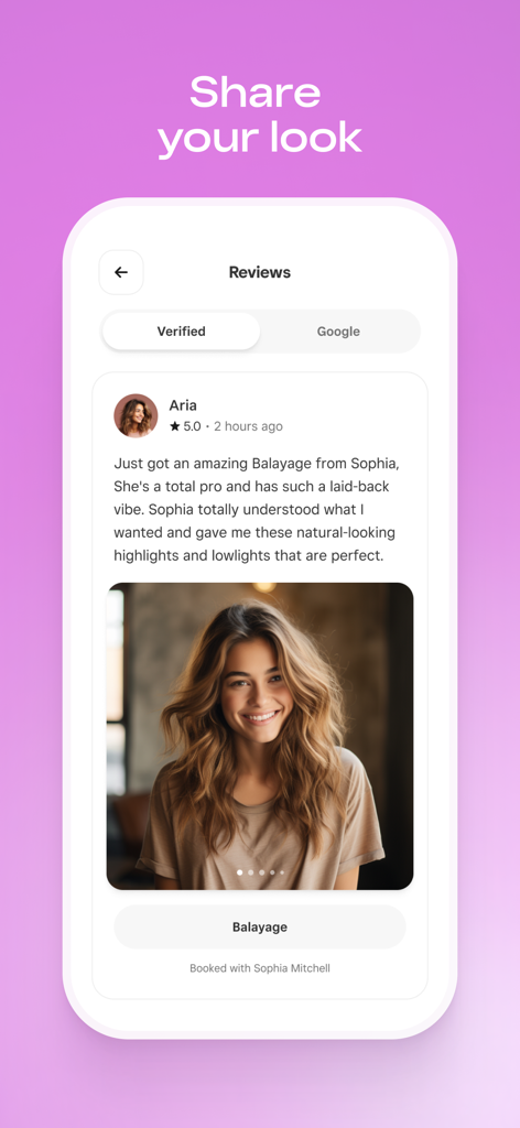 Square Go - Capture d'écran de l'application Square Go montrant un avis vérifié d'un utilisateur avec une photo pour un service de balayage.