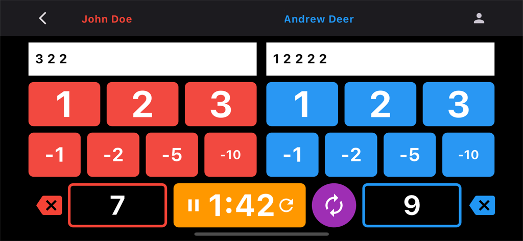 Silat Score - Real time Pencak Silat match scoring interface with red and blue point and penalty buttons