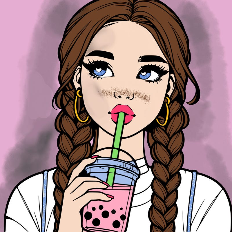 realistic girl with braided hair drinking boba