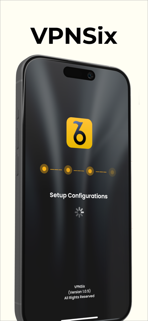 VPNSix - Optimized and Fast - Aplicación VPNSix mostrando la pantalla de configuración de la aplicación en un iPhone