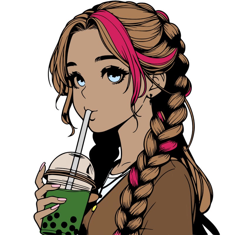 realistic girl with braided hair drinking boba