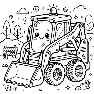 Get ready for an adorable construction adventure with our Kawaii skid steer loader coloring page. This charming design combines heavy machinery with irresistible cuteness, perfect for all ages.