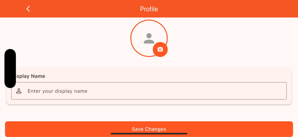 Kaptirik - Profile setup screen in the Kaptirik app showing a profile picture placeholder and a display name input field.