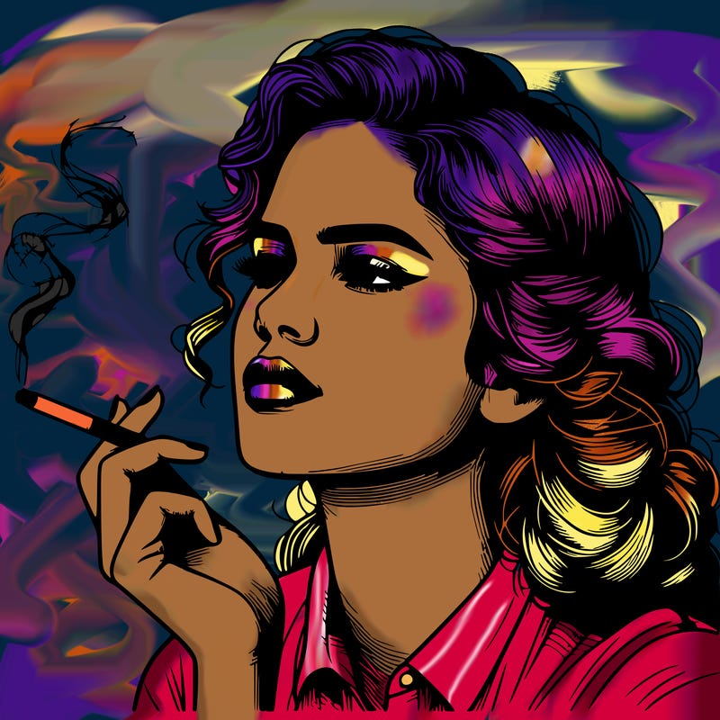 realistic beautiful lady smoking