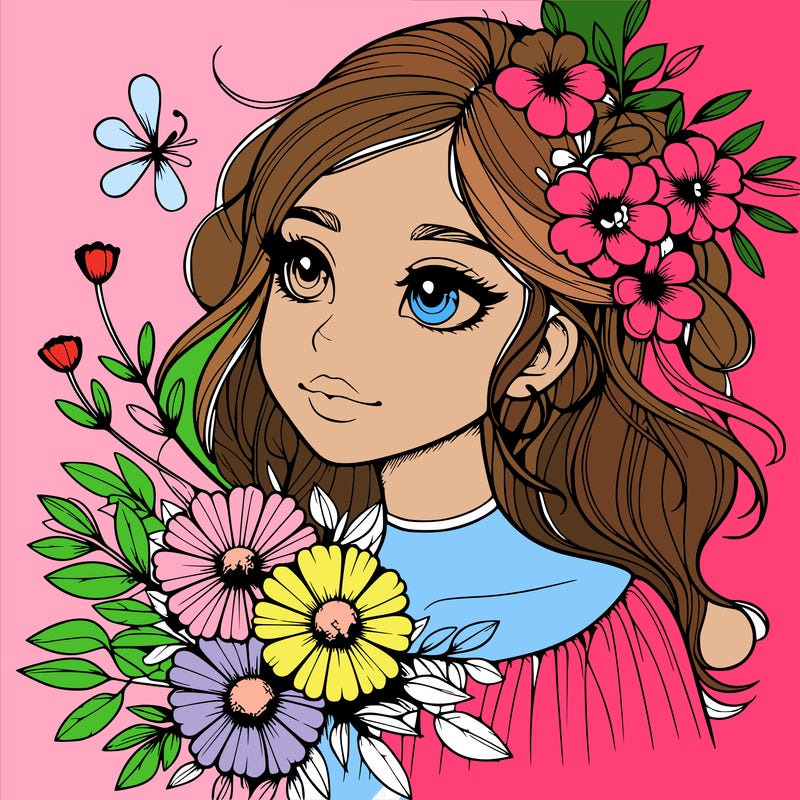 realistic girl with flowers