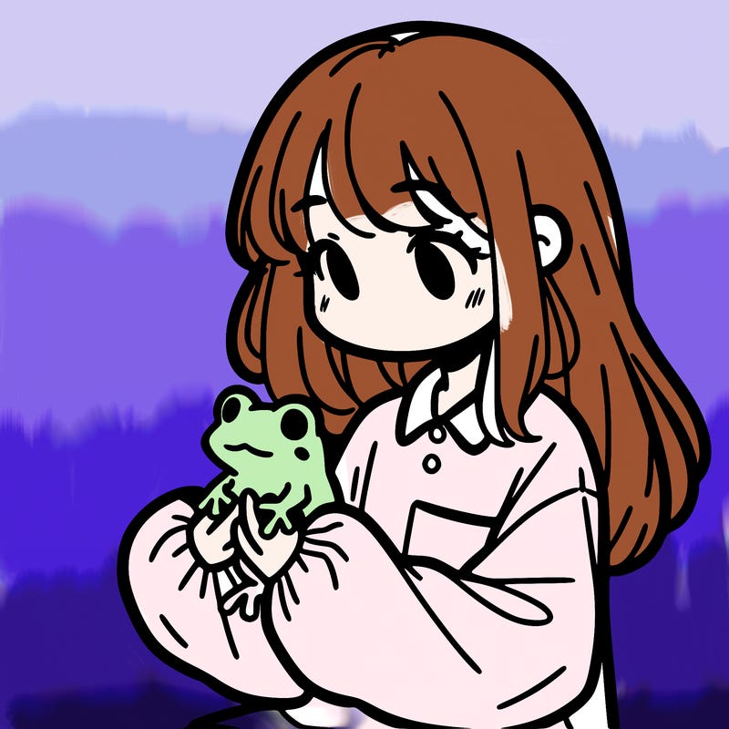 girl with long hair and a oversized shirt. and she is holding a frog