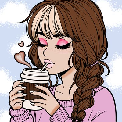 realistic girl drinking coffee