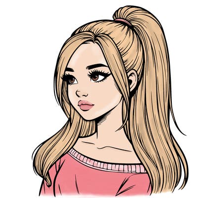 realistic girl with a high ponytail