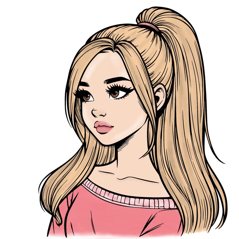 realistic girl with a high ponytail