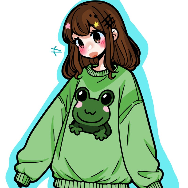 girl wearing frogging sweatshirt