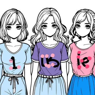 three realistic girls standing up