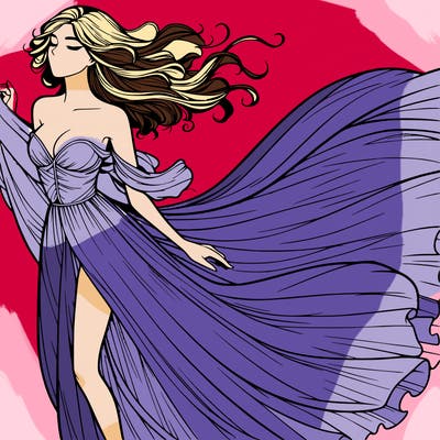 realistic woman in dress flowing the the wind