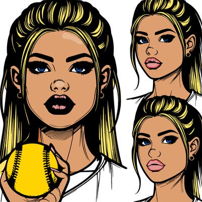 realistic teenage softball player with full lips
