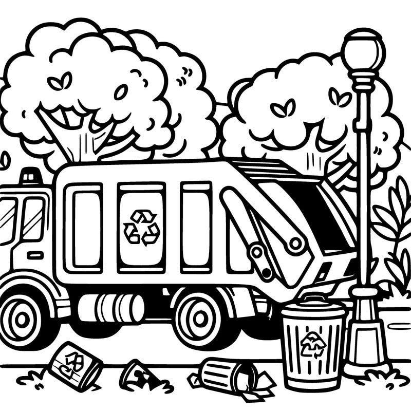 garbage truck garbage can street tree