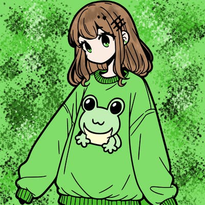 girl wearing frogging sweatshirt