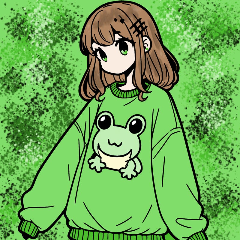 girl wearing frogging sweatshirt