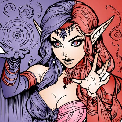 realistic scary beautiful elf sorceress casting spell