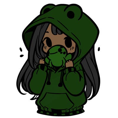 a girl holding a froggy hoodie