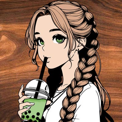 realistic girl with braided hair drinking boba