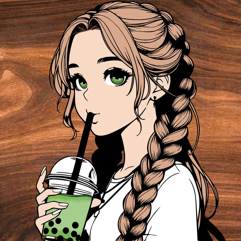 realistic girl with braided hair drinking boba