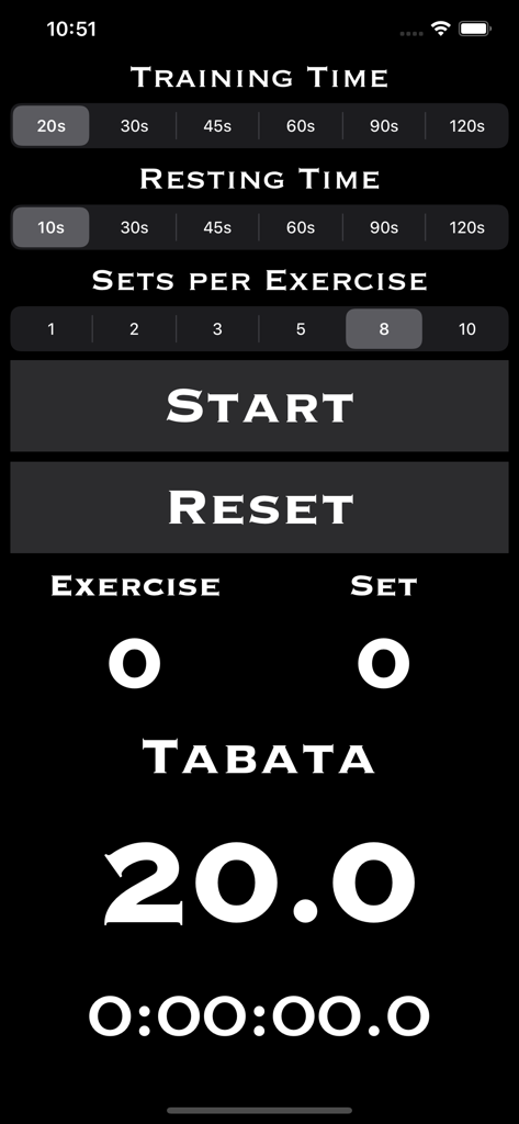 HIITCounter - HIITCounter app interface showing interval training settings and Tabata countdown timer