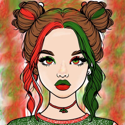 realistic girl with two buns in hair and lips