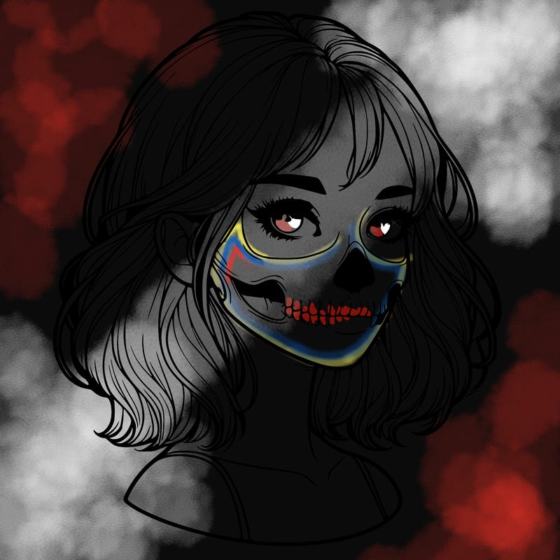 realistic girl with skull