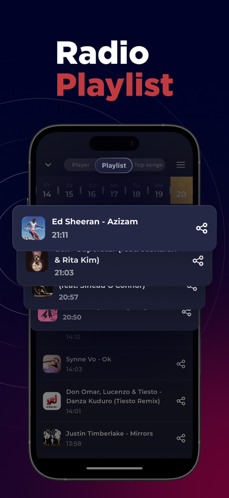 Radio Norway FM Live Online - Screen showing a chronological playlist of songs played on a Norwegian radio station
