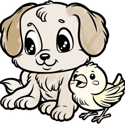 puppy and bird