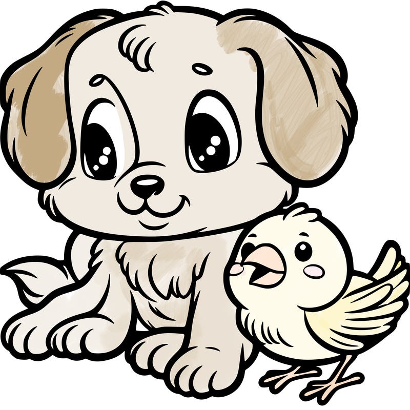 puppy and bird