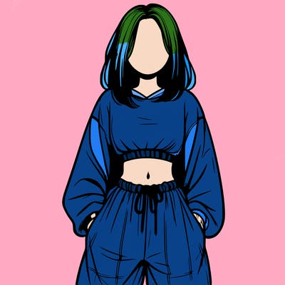 realistic girl faceless with baggy pants and a crop top