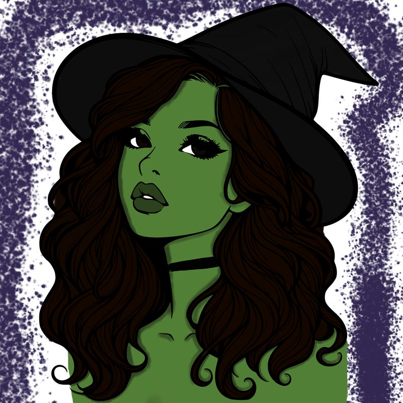realistic witch girl with wavy hair and lips