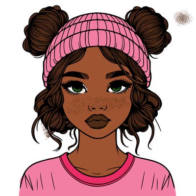 realistic girl with buns in her hair with a beanie on