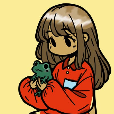 girl with long hair and a oversized shirt. and she is holding a frog