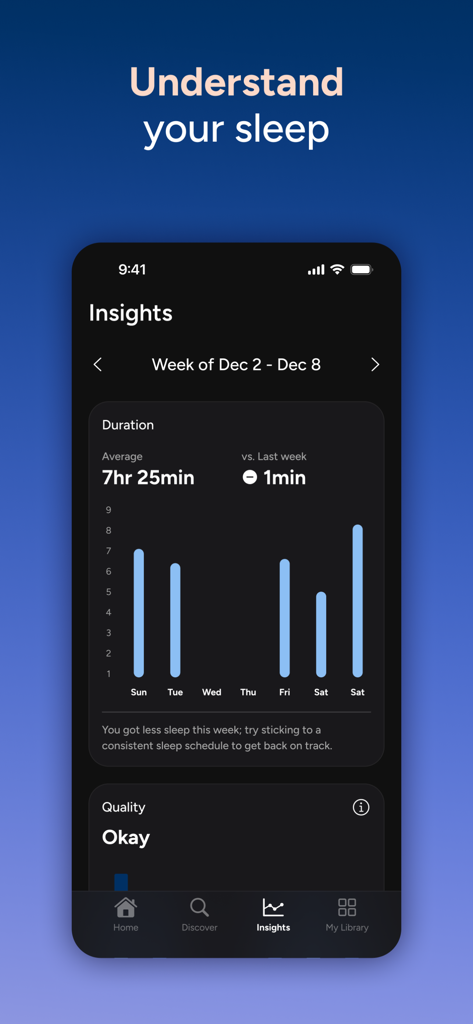 Calm Sleep - Rest & Relax - Weekly sleep duration and quality insights in the Calm Sleep app