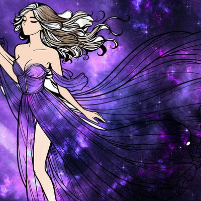 realistic woman in dress flowing the the wind