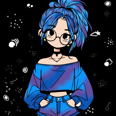 girl with a messy ponytail glasses a baggy crop top and jean shorts