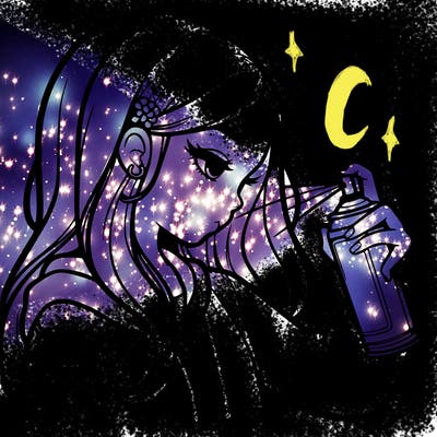 a realistic girl spray painting