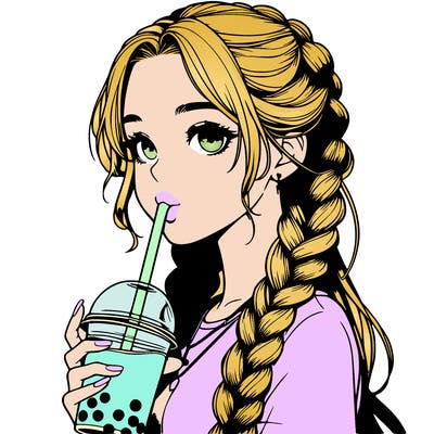 realistic girl with braided hair drinking boba
